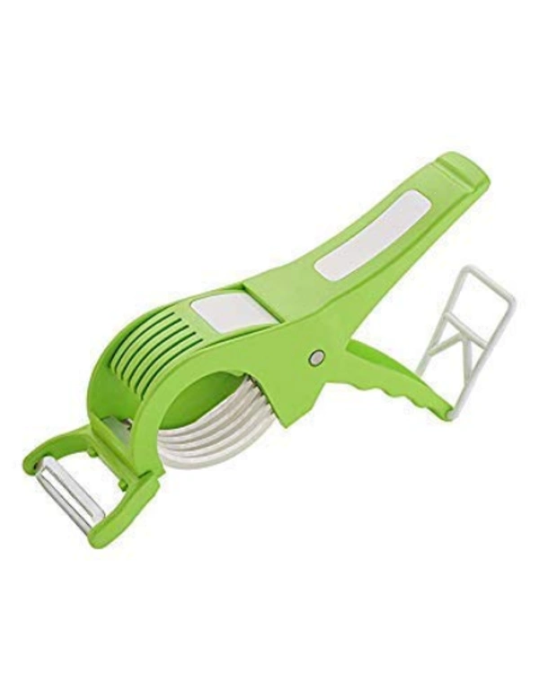 2 in 1 Stainless Steel 5 Blade Vegetable Cutter with Peeler | Multifunctionctional Presiding Vegetable Hand Blender Chopper | Chilly, Onion Cutter with Lock System (PACK OF 1) [Multi Color]